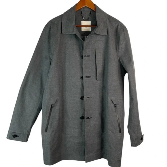 MANGO MAN Charcoal Grey Waterproof Trench Coat Button Front Zippered Pockets M - Picture 14 of 14